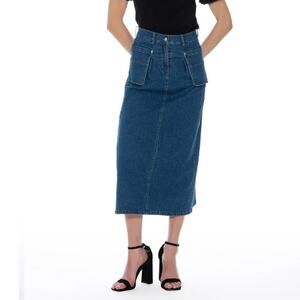 NWT Gracia Blue Denim Midi Skirt Size S High Waist Utility Pockets Jean Skirt